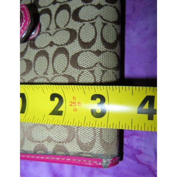 Coach vintage watermelon khaki Jacquard canvas & leather wristlet & wallet - Picture 12 of 14